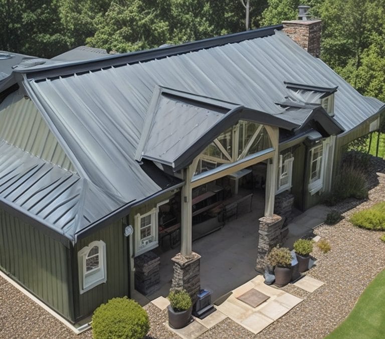 Light colored metal roof reflecting Florida sun on a single family home